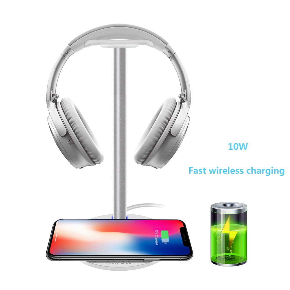 Bee original snabb trådlös laddning hörlursställ 5w/7.5w/10w snabbladdningshastighet headsethållare med led för alla qi telefoner: Vitt headsetställ