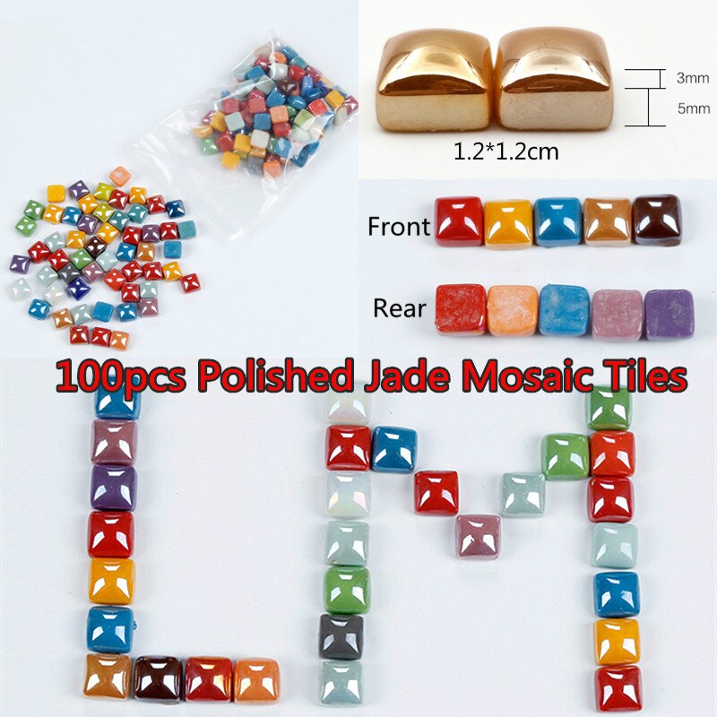 100Pcs Gepolijst Jade Mozaïek Tegels 1.2Cm Vierkante Mozaïek Stenen Kleurrijke Mozaïek Materialen Voor Kinderen/Kids Diy Handgemaakte craft Tegel
