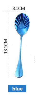 Sød skal ske rustfrit stål farverige skeer dessert is scoop kaffe stiring ske bestik: Blå