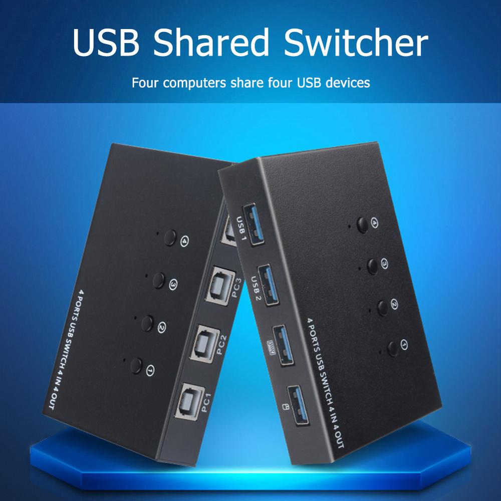 USB Switch Box 4 Port USB 2.0 Switcher PC Sharing Splitter for Keyboard Mouse Printer Monitor Compatible with USB devices
