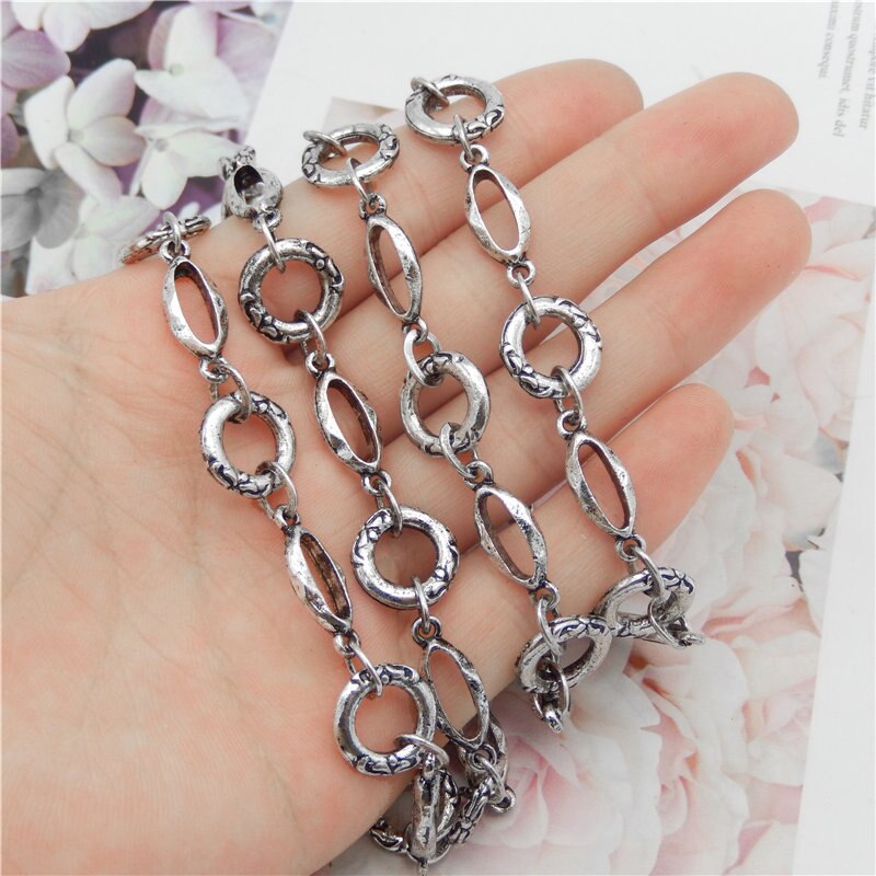 Julie Wang-cadena de eslabones de Metal Vintage para mujer, de bronce antiguo, para collar, pulsera para mujer, accesorio decorativo para fabricación de joyas, 1 metro por paquete: Antique Silver