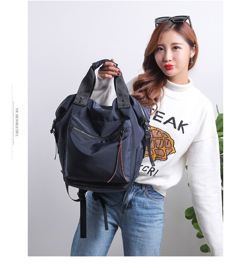 Nylon Waterdichte Rugzak Vrouwen Grote Capaciteit Schooltassen Casual Effen Kleur Reizen Laptop Rugzak Tiener Meisjes Bookbags: BLUE