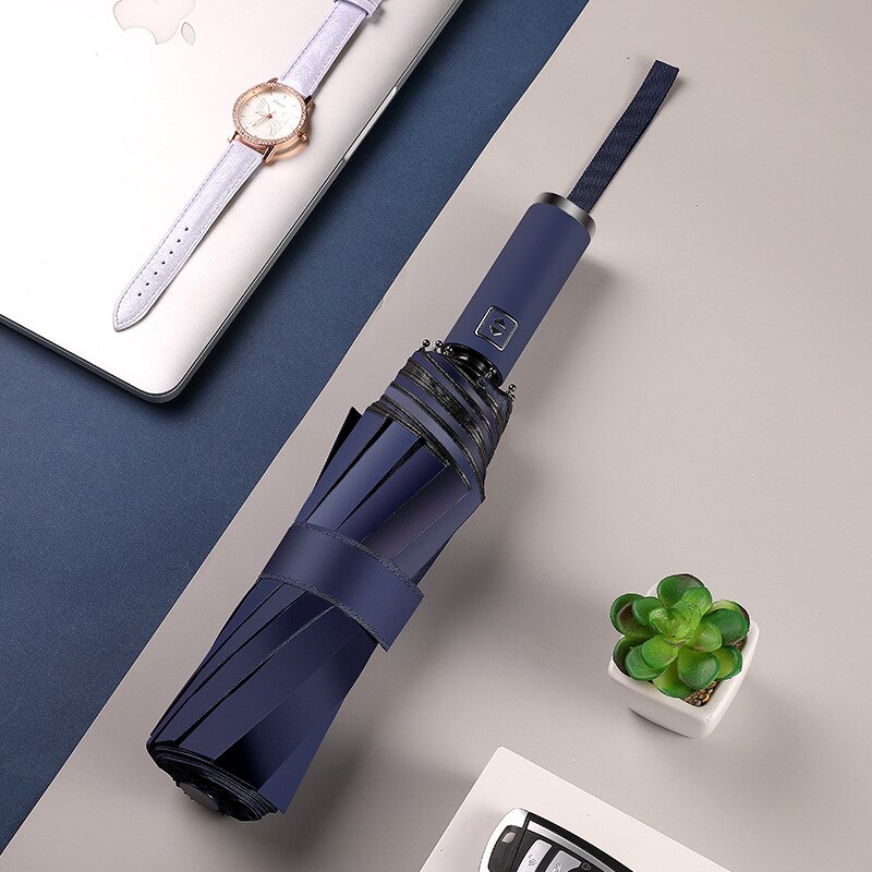 Womens Umbrella Windproof Strong Wind Resistant Men Folding Automatic Chinese 10K Sun And Rain Umbrella For Fish Big Parasol: navy