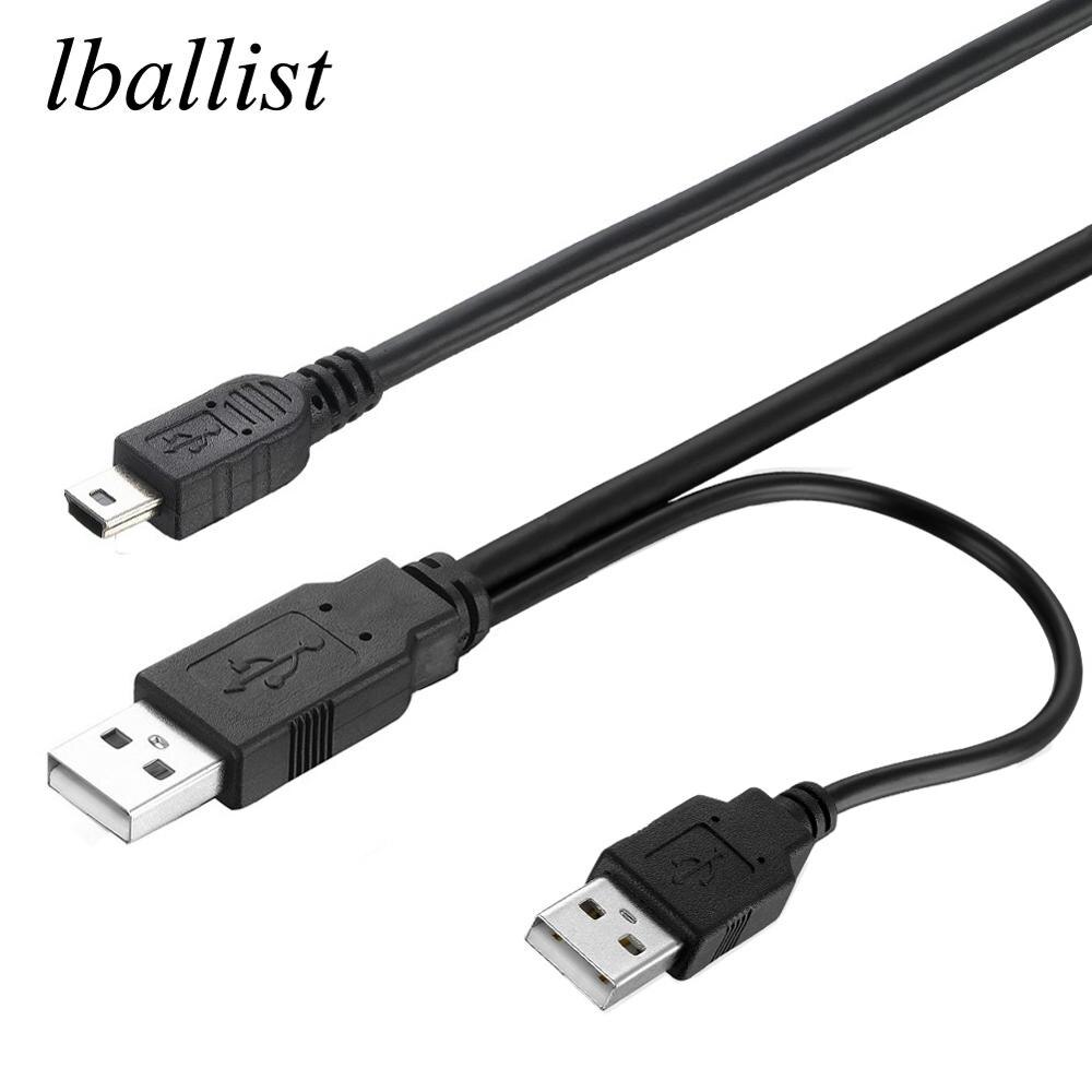 lballist USB2.0 Type A Male to Mini 5P Male Data Cable+USB Power Cable 2in1 Splitter For HDD MP3 MP4 Camera