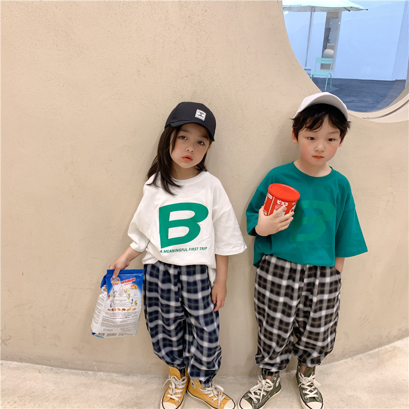 Herfst Dunne Losse Plaid Casual Broek Unisex Alle-Match Enkel-Gebonden Broek 2-7 Jaar Jongens En meisjes Bodems