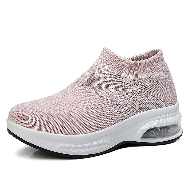 Female Air Cushion Swing Sneakers Non-slip Ladies Jogging Footwear Women High Top Socks Running Shoes Woman Breathable Sneakers: Pink / 36