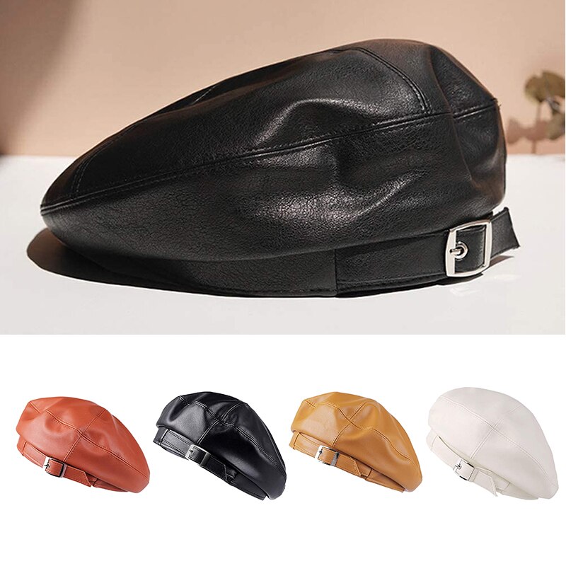 Dames Pu Leather Casual Baret Hoeden Mode Lederen Franse Kunstenaar Beret Hoeden Voor Vrouwen Meisjes Herfst En Winter Zachte Baretten