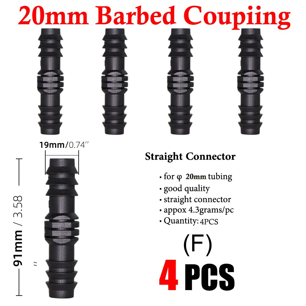 Garden Irrigation 16 20 25mm Tubing Barbed Connector Fitting Tee Elbow Couplings End Plug Shut Off Micro Drip Hose Adapter: FX4PCS
