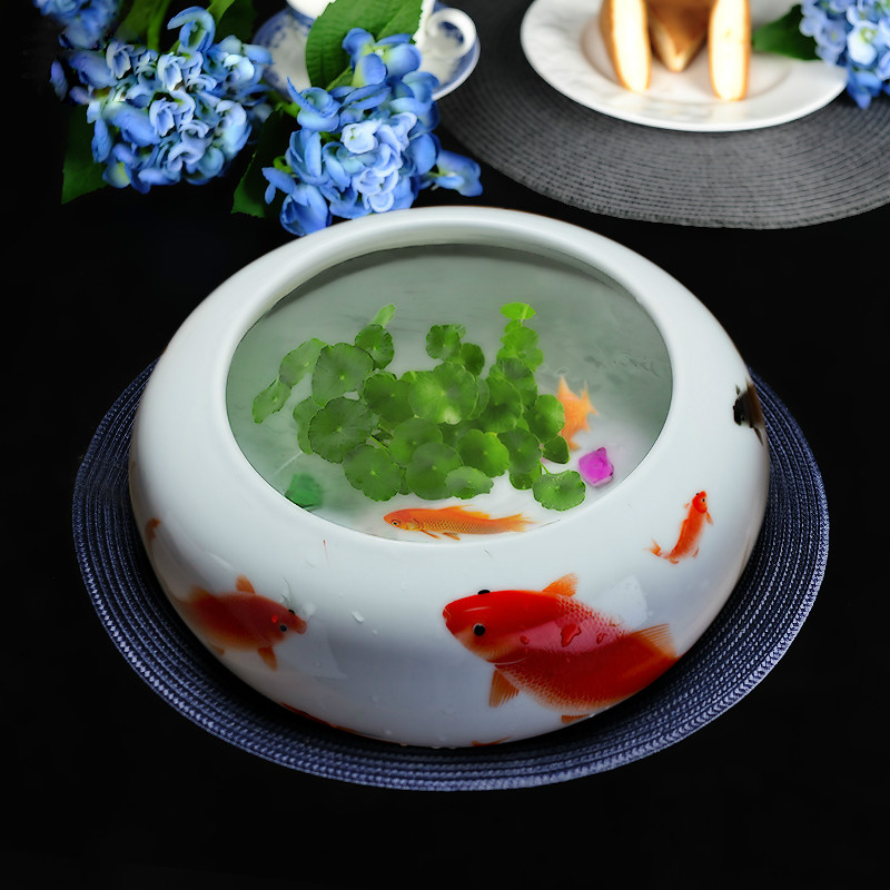 Jingdezhen Keramik Goldfisch Schüssel Aquarium Panzer Wasser Lilie Lotus Becken Schildkröte Zylinder Schreiben Pinsel Unterlegscheibe Fisch Schüssel