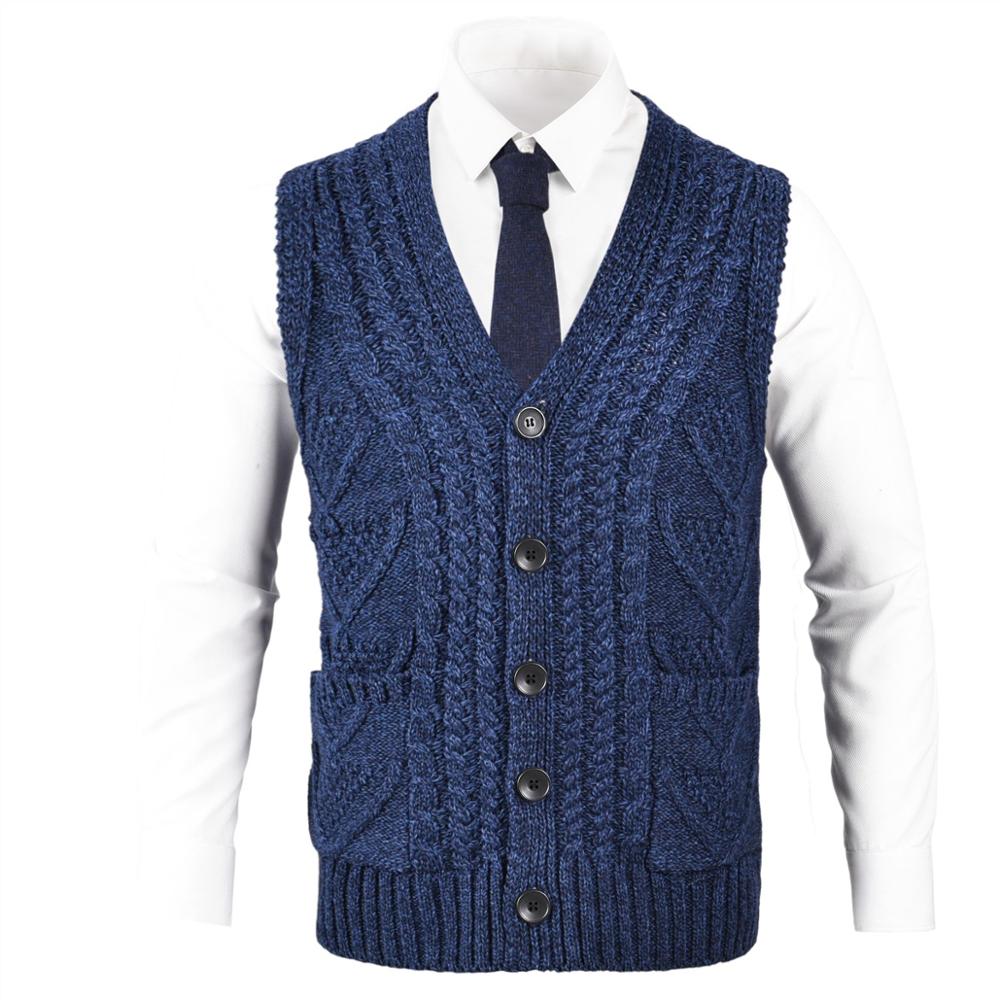 Fall Winter Ribbed Knit Casual Fit Sweater Vest Mens Knitted V-Neck Cable Aran Waistcoat 204