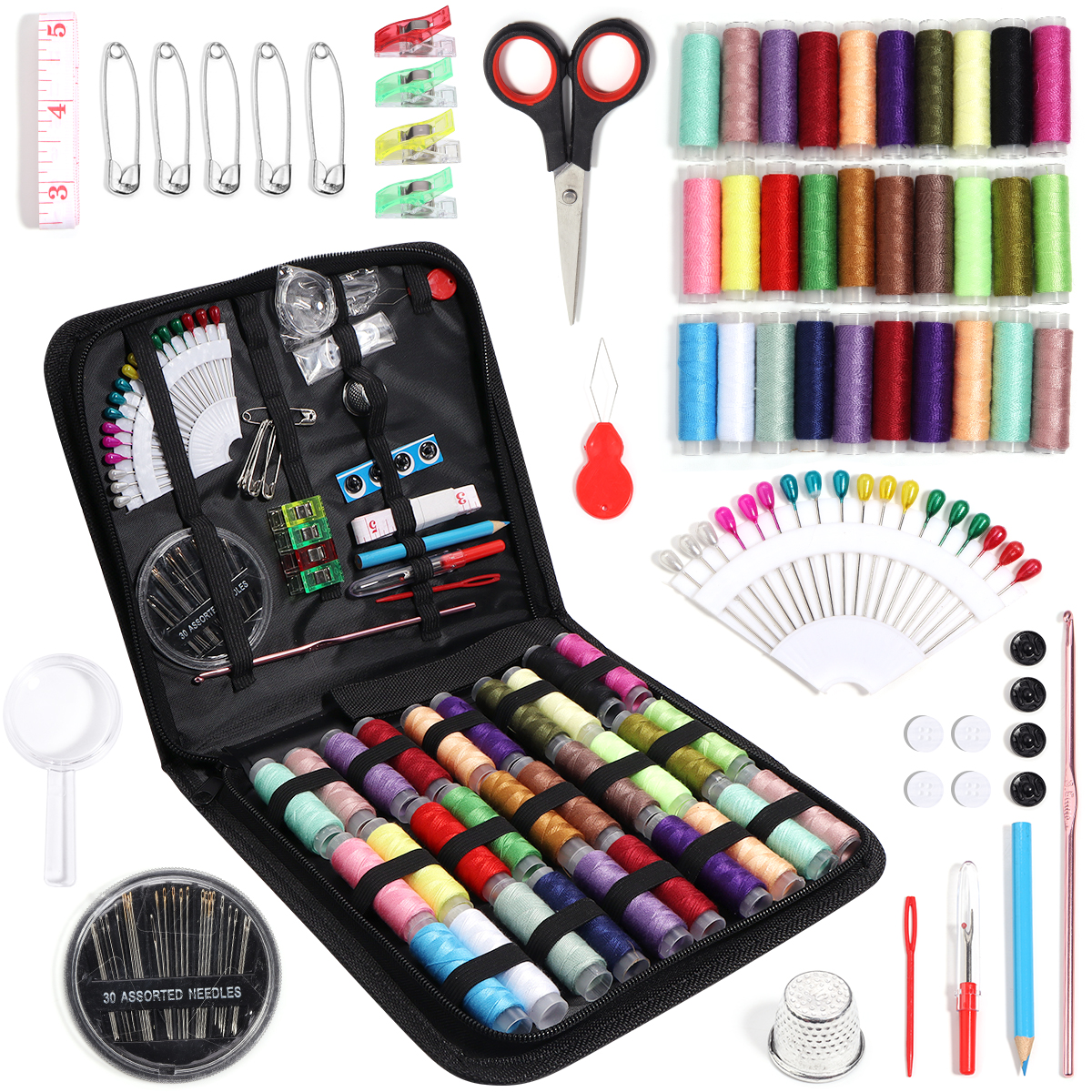 Kit de costura completo con hilos, agujas, tijeras, cinta métrica, botones, portátil, viaje, DIY, bordado, trabajo hecho a mano, conjunto de herramientas de costura: Verde claro