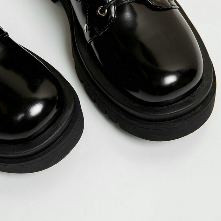 Qutaa lakleren pu kniehoge laarzen met gesp, vetersluiting, rits, vierkante hak, herfst/winter, ronde neus, damesschoenen, maat 34-43