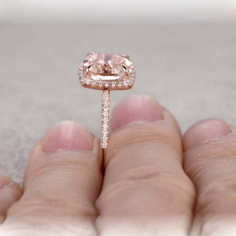 Fyrkantig sten förlovningsring kvinnor bröllop band roséguld färg klar zirconia kvinnlig finger ring fest prinsessa smycken 222