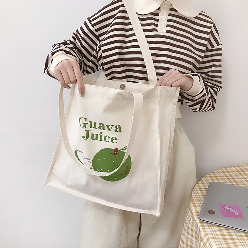 Guave Print Canvas Shopper Tas Voor Vrouwen Vrouwelijke Katoenen Doek Schoudertas Eco Boeken Tote Fruit Boodschappen Tassen Handtas