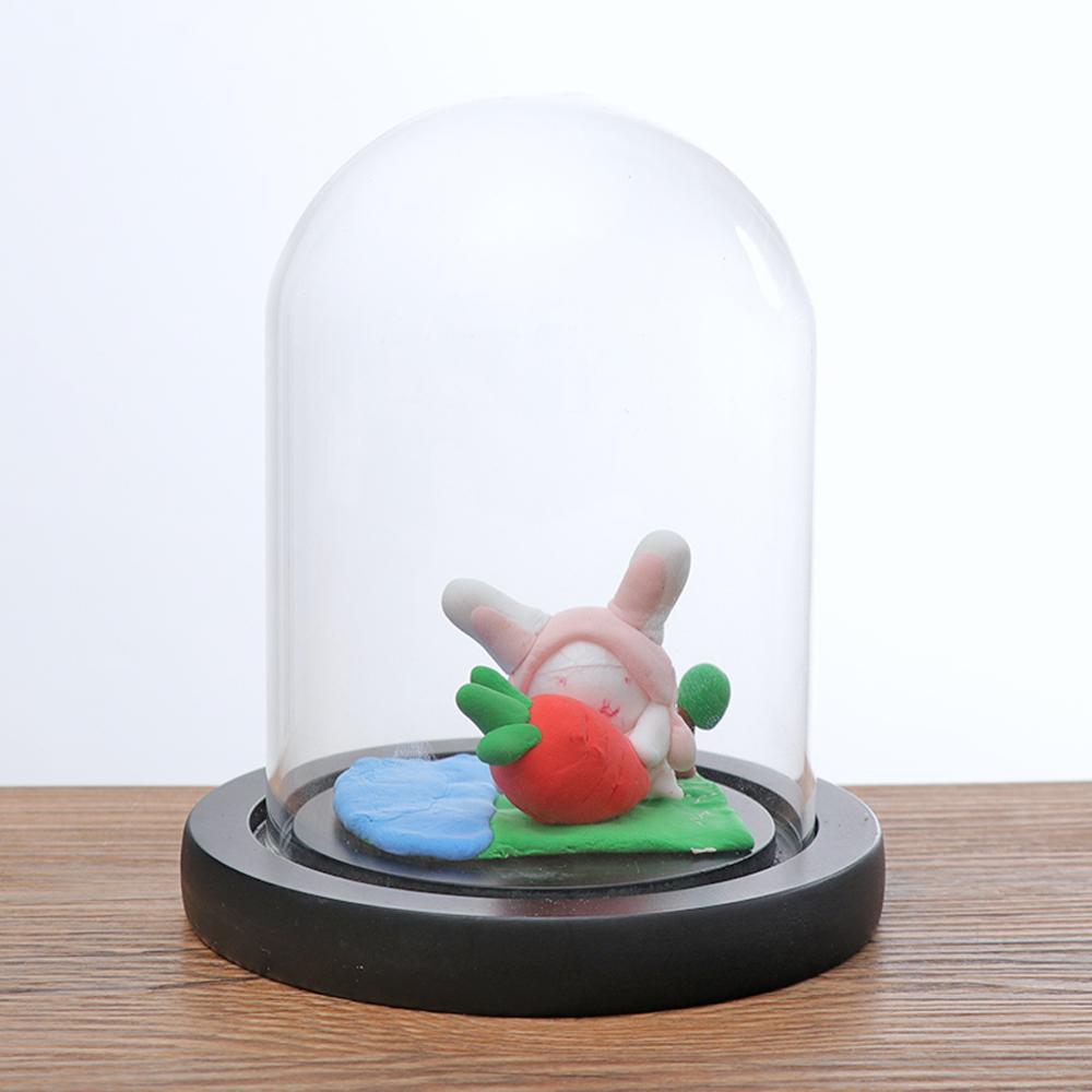 Træbund glas cloche kuppel dæksel display centerpiece bordplade dekoration glas kuppel med base
