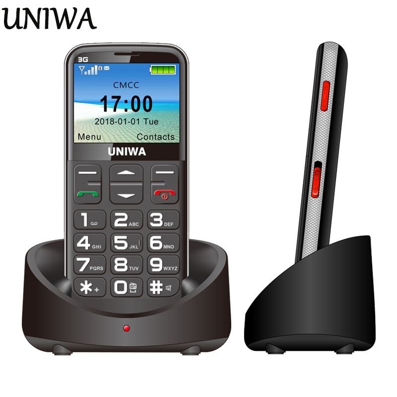 Uniwa V808G Oude Man Mobiele Telefoon 3G Sos Knop 1400 Mah 2.31 "Gebogen Scherm Mobiel Zaklamp Torch Mobiele telefoon Voor Ouderen