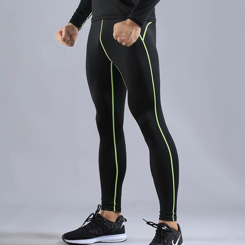 Mallas ajustadas de compresión para correr para hombre, pantalones deportivos para fitness, entrenamiento, gimnasia: green / L