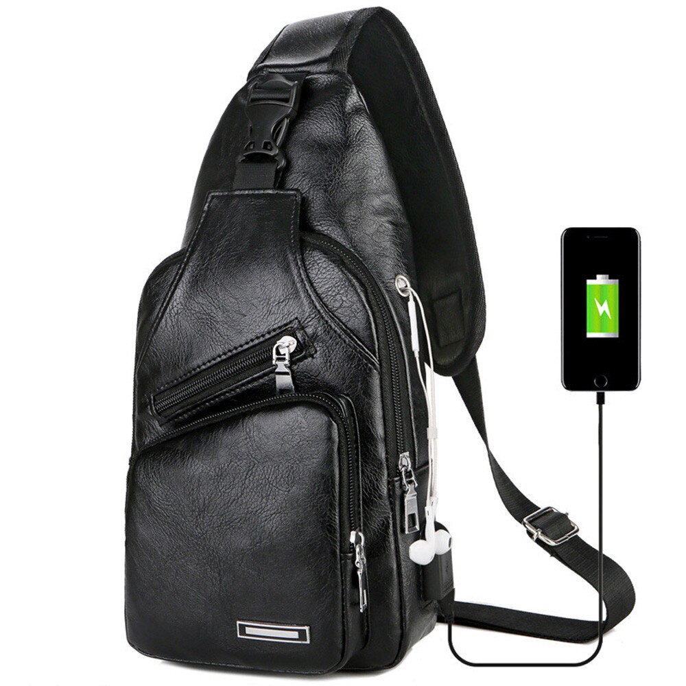 Nl 'S Borst Zak Draagbare Opladen Casual Heuptas Outdoor Sport Pu Borst Zak Fanny Pack Crossbody Tas 25 #25: Black