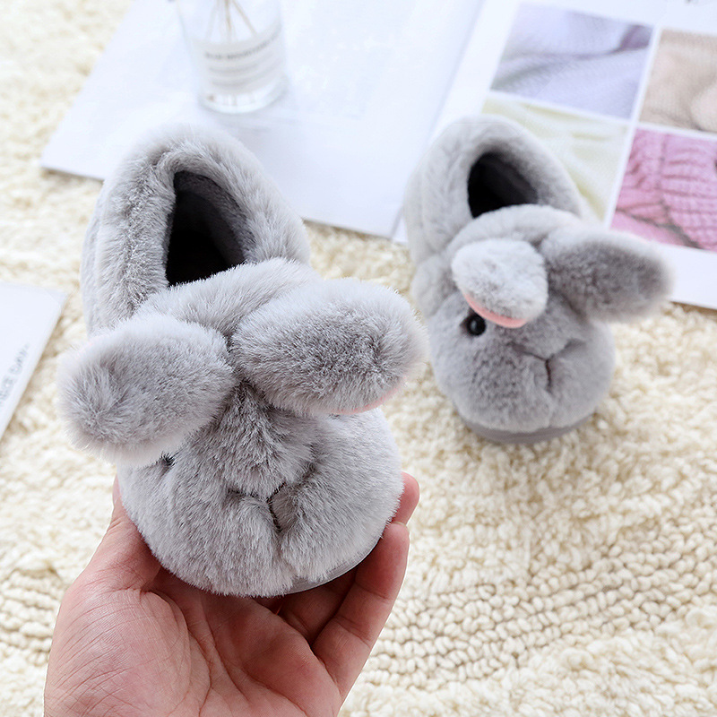 Cute! baby girls bunny Shoes Little Girls cartoon Slipper Home Shoes for Kid keep warm solid winter shoes soft plush shoe lovely: Gray / 21