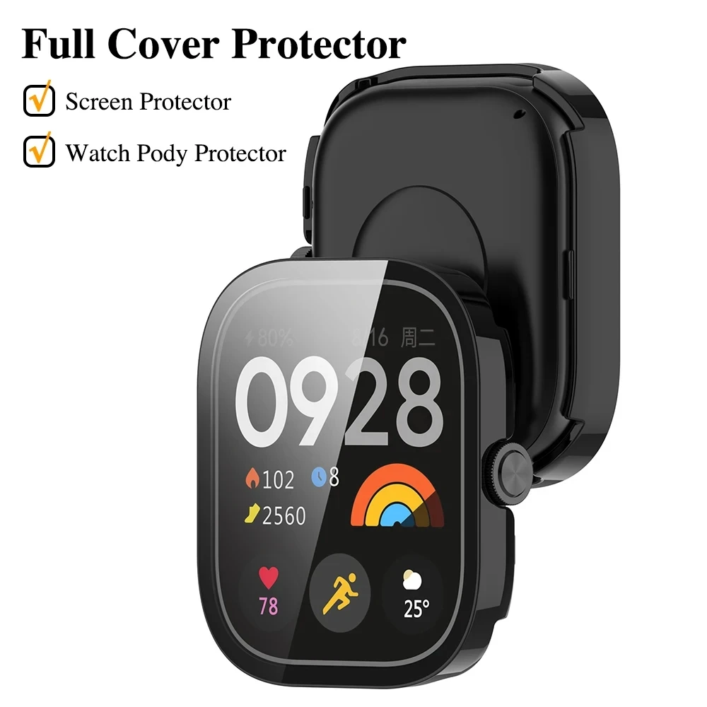 PC-Gehäbenutzen + Glas für Xiaomi Redmi Uhr 4 3, gehärtetes Glas, kratzfeste Folie, Stoßstangenschutzhülle für Redmi Uhr 3 aktiv/3Lite