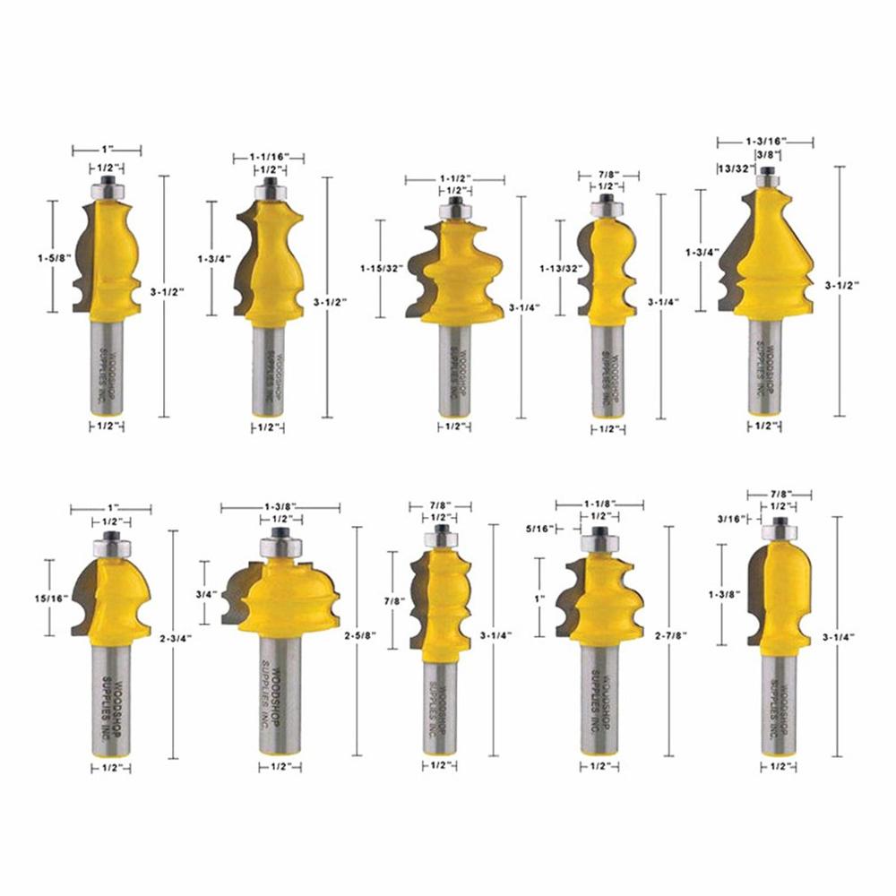 10pcs/set Shank Architectural Molding Router Bit Housing Base CNC Line Woodworking Cutter Tailor Face Mill