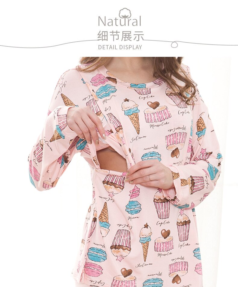 Fdfklak Frühling Herbst Neue modal Pyjama Für Schwangere Stillende Mütter Kleidung Mutterschaft Nachtwäsche Pflege Pyjama F250