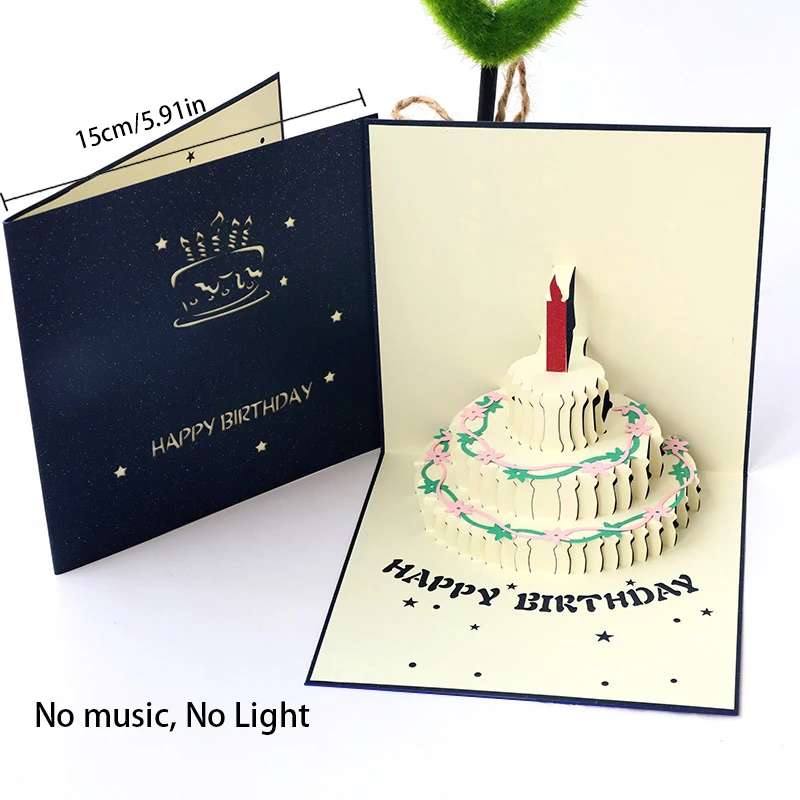 3D-Geburtstagskarte mit leichter Musik, Pop-Up-Kuchen, kreative Grußkarte, alles Gute zum Geburtstag, Party, , Nachrichtenkarten: green