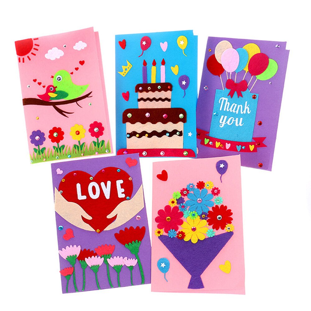 5Pcs Card Making Kit DIY Card Material Cartoon Thank You Card Art Crafts for Kid Girls