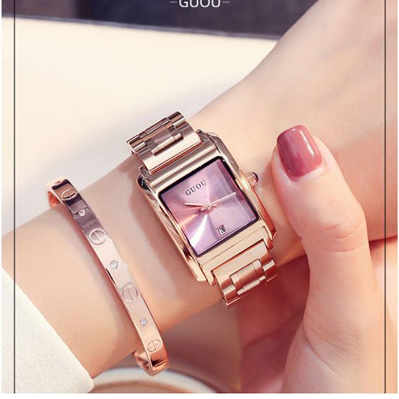 Dameur dameure guou rosa guld armbåndsur rustfrit stål auto date ur ur relogio feminino saat