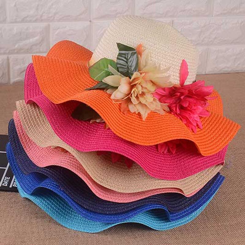 Sombrero de paja con flores para madre e hija, sombrero flexible de ala ancha para playa, verano,