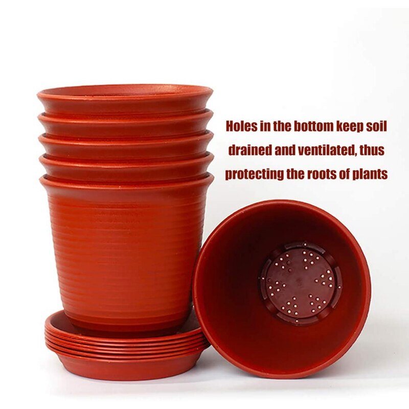 Planters 15.4 cm Plastic Pots for Plants Set of 6 Flower Plant Pot Indoor Gardening Pot with Drainage Pallet (Brick Red)