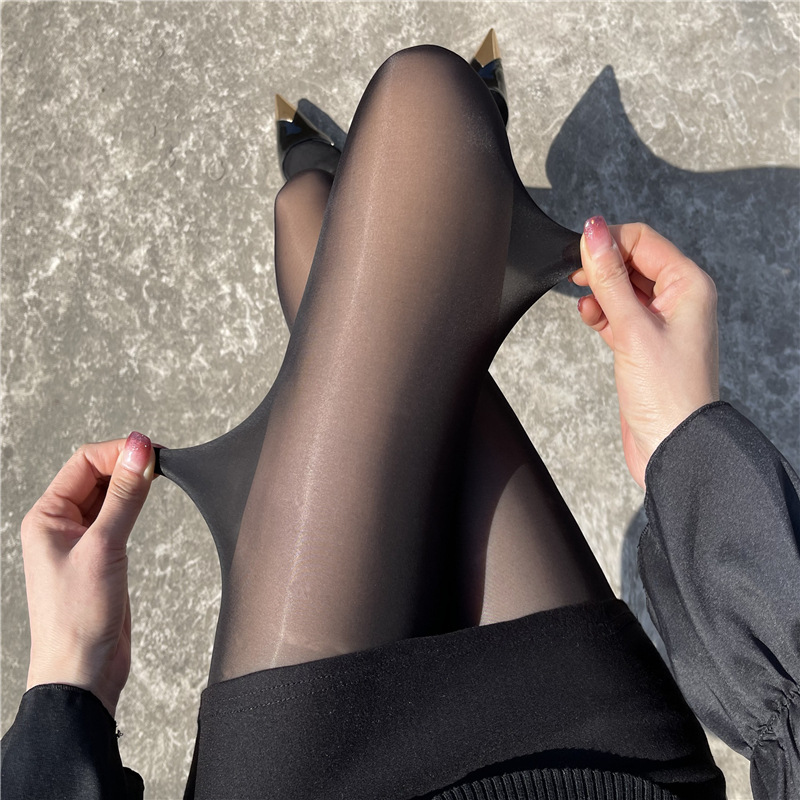 Sexy mulheres meias óleo brilhante lingerie elástica quente ultrafinos bling collants clubwear feminino brilhante meia-calça roupas: Preto