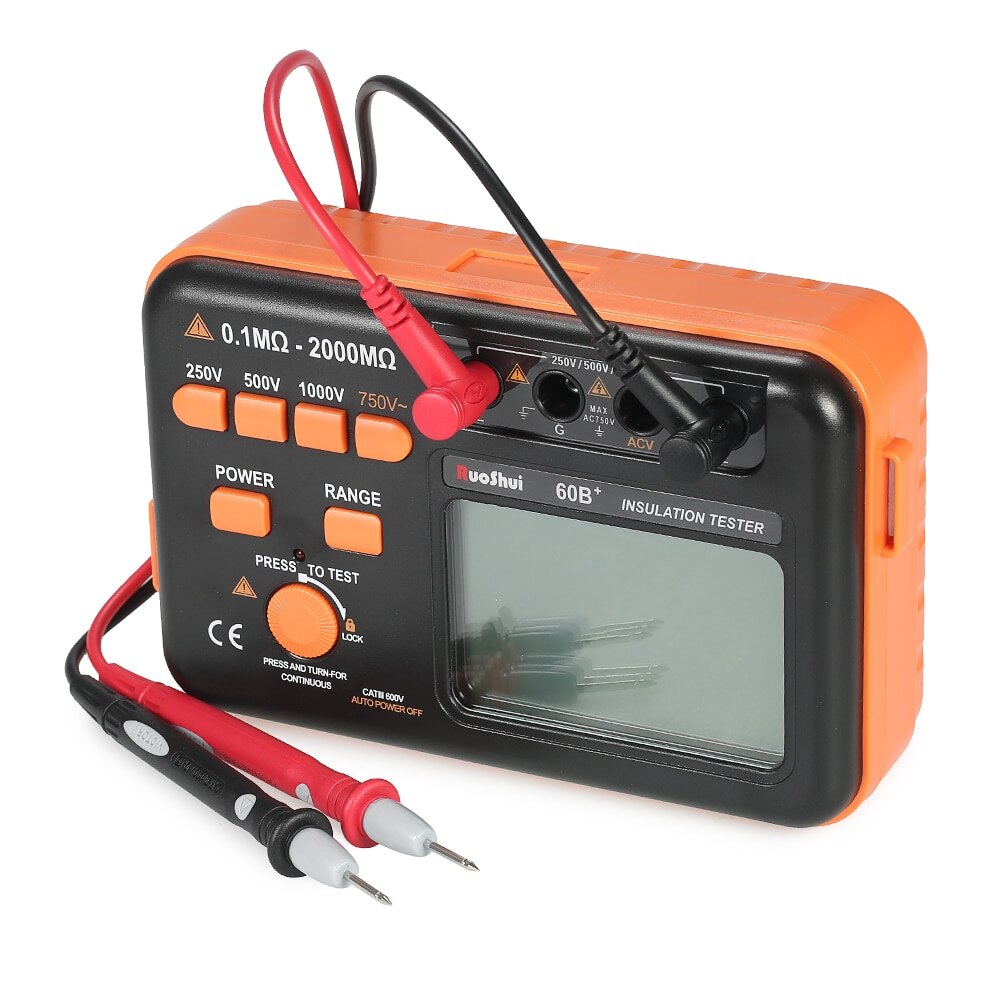 Ruoshui 60b+ 1000v isolationsmodstand meter høj percision megger lcd jord jord tester megohmmeter voltmeter baggrundsbelysning