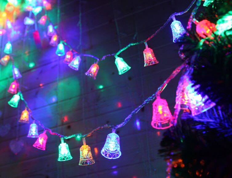 Glowing Waterproof LED Christmas Bell String Lights Colourful Twinkle Lamp Garden Party Decoration: colors / 10M 100bells