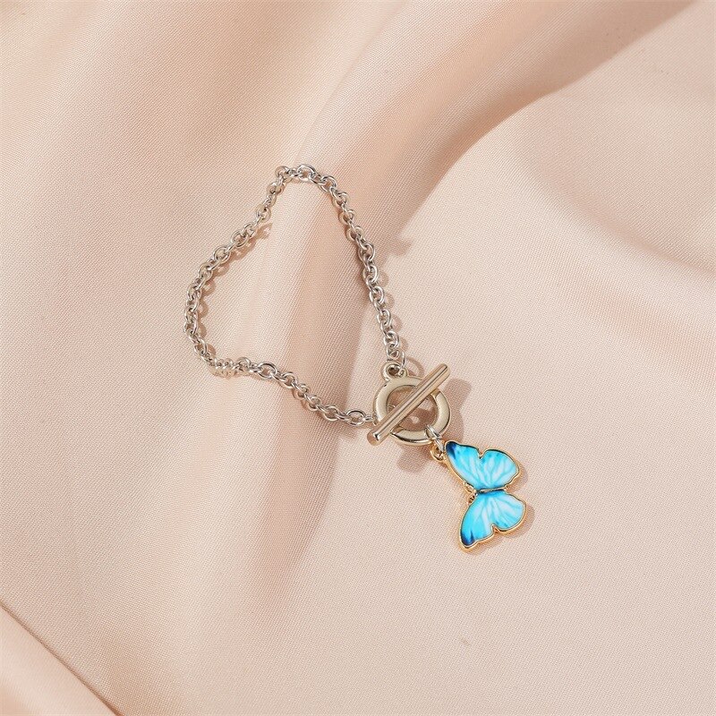 Collier papillon bleu violet pour femmes, pendentif Simple à la , chaîne en métal, bijoux: D
