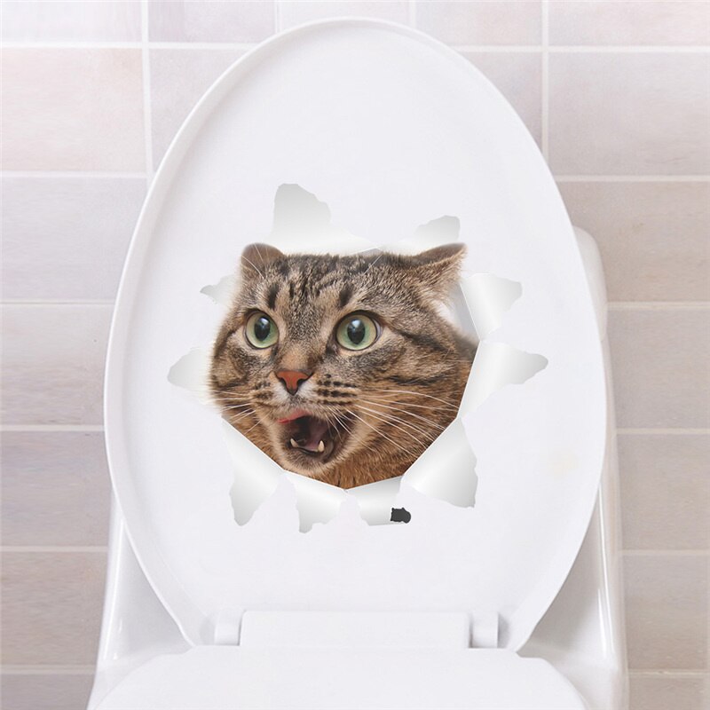 Nette Katze Hund Wc Aufkleber Dekoration Diy Lustige Karikatur Ebene Wc Wandbild Kunst lebendig 3d Kätzchen Welpen Safari Pvc Zauberstab Aufkleber: 11 14200