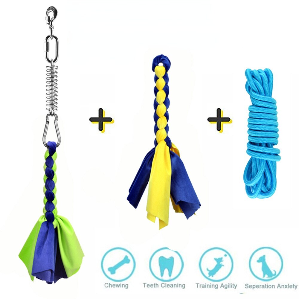 LVTUBANLV Stainless Steel Spring Pole Dog Rope Toys,Hanging Exercise Rope, Dog Outdoor Hanging Toy Pull for Medium to Large Dogs: black