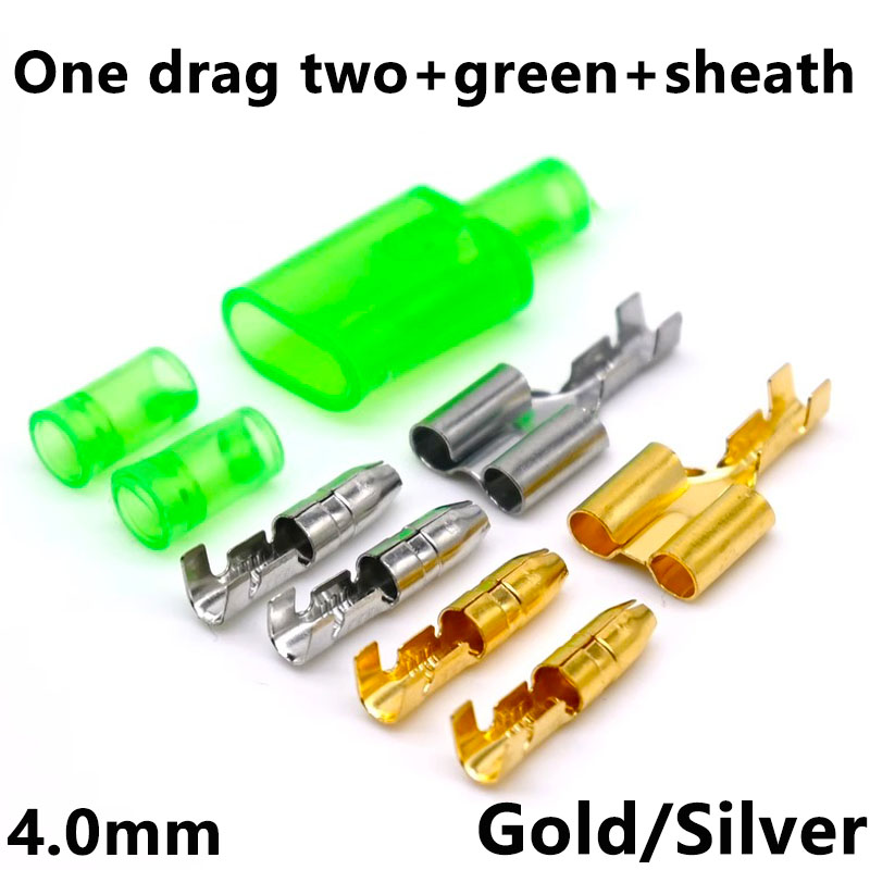 10/20/50 juegos de herramientas para coche 4,0 terminal tipo bala conector de cable eléctrico para coche verde 4mm macho + hembra 1: 2 terminal de prensado en frío