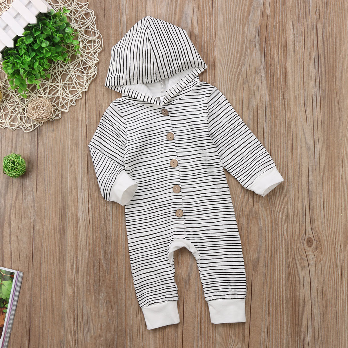 Brand Toddler Newborn Baby Boy Girl Warm Infant Romper Striped Jumpsuit Hooded Clothes Long Sleeve Outfit