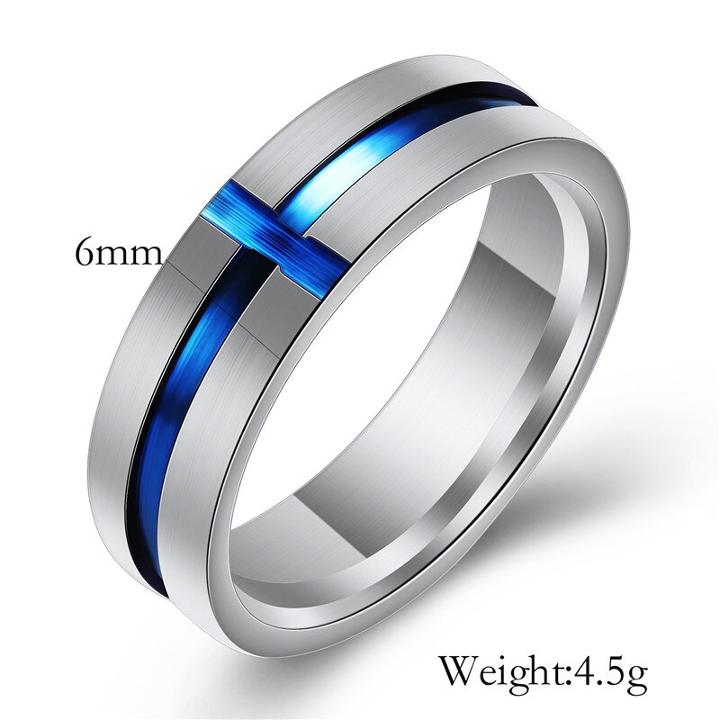 Modyle tunn blå linje rostfritt stål ring bröllop märken 6mm silver färg rostfritt stål punk ringar för män smycken
