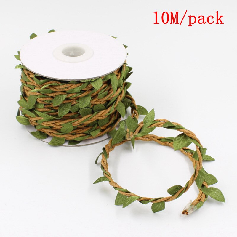5M/10mM/roll Artificial Leaves Twine Wax String With Leaf Silk Leaves Flowers Hemp Rope Wedding Party Decoration DIY Supplies: color11-pp-10 M