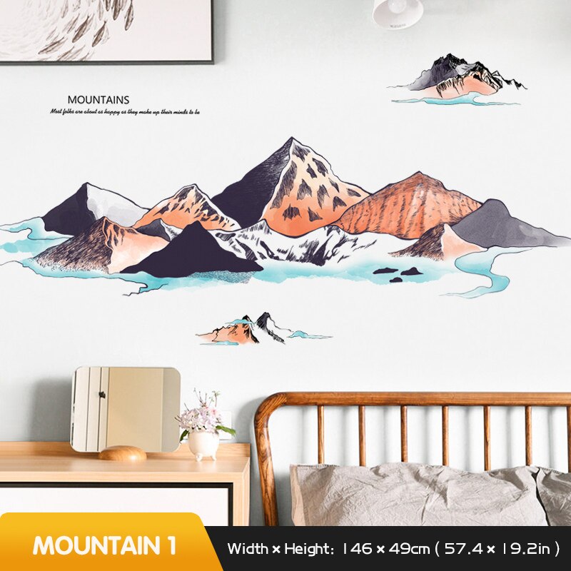 Chinese style wall sticker art ink painting living room wall decor bedroom study room decoration home self-adhesive stickers: Literary landscape