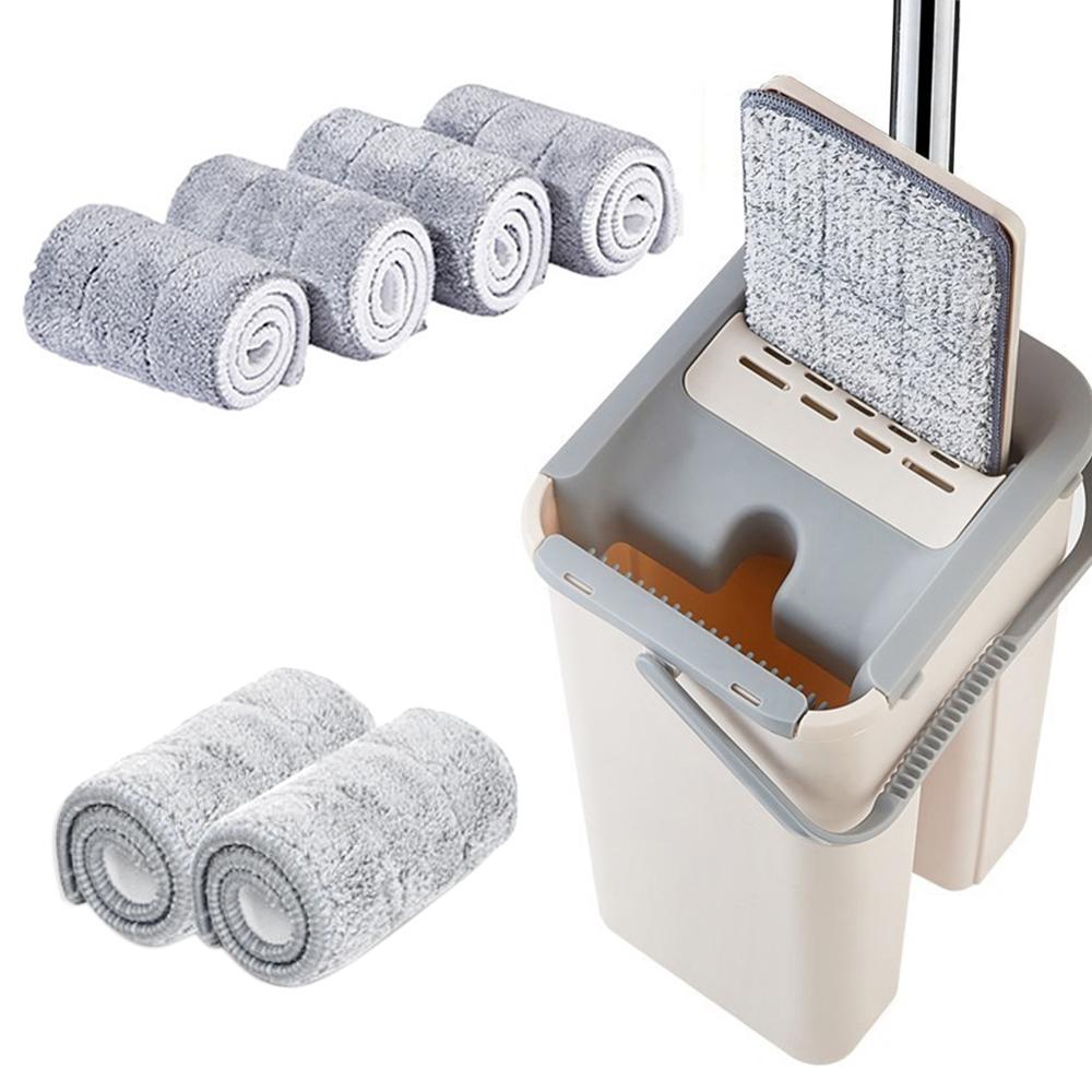 Automatische Squeeze Vloer Mop Met Emmer Microfiber Mop Doek Vloeren Wringen Vlakke Spin Mop Thuis Keuken Floor Cleaner Gereedschap: with 6pcs mop