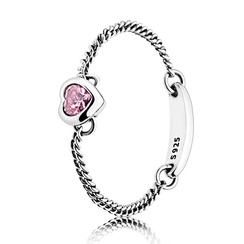 Spirited Herz Mit Rosa & blau & clear Kristall Ring 925 Sterling Silber Ring Für Frauen Hochzeit Party Feine europa Schmuck: 7 / Pink