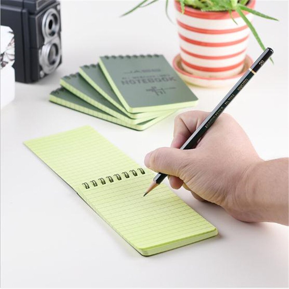 Waterproof Notebook Green Eye Protection Writing Paper All Weather Lined Notepad With Black Metal Coil 50 Sheets