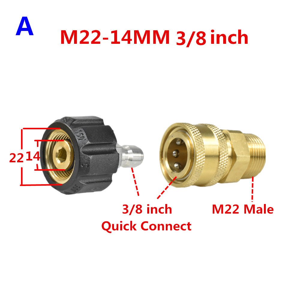 HNYRI – Kit d'adaptateur de nettoyeur haute pression M22 mâle, avec embout pivotant de 14mm ou 15mm pour connexion rapide, 3/8 ou 1/4 pouces: M22 14MM G3 8 inch