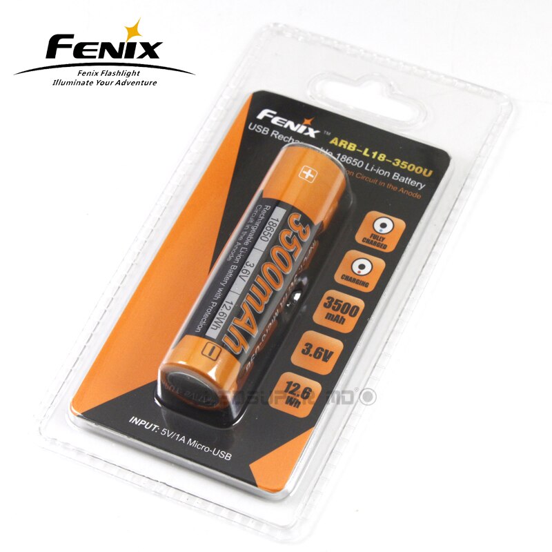 USB Rechargeable Fenix ARB-L18-3500U 18650 Li-ion Battery 3500mAh with Micro-USB Charging Port