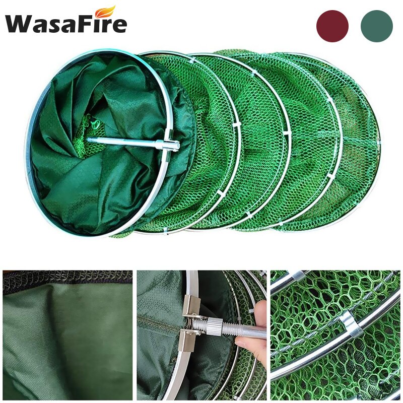 Fishing Net Collapsible Shrimp Bait Trap Dip Net Cage Keep Alive Nylon Mesh Stainless Steel Double-Loop Fish Accessories Bag
