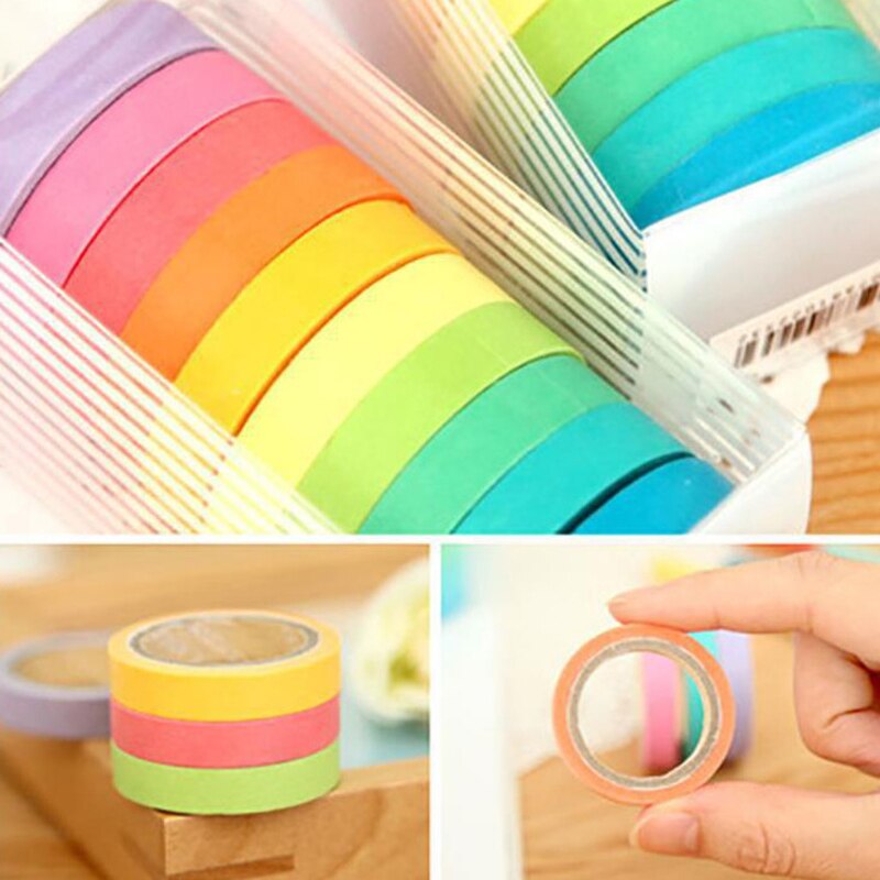 10Pcs/Set Solid Color Tape Rainbow Masking Tape Decorative Adhesive Tape