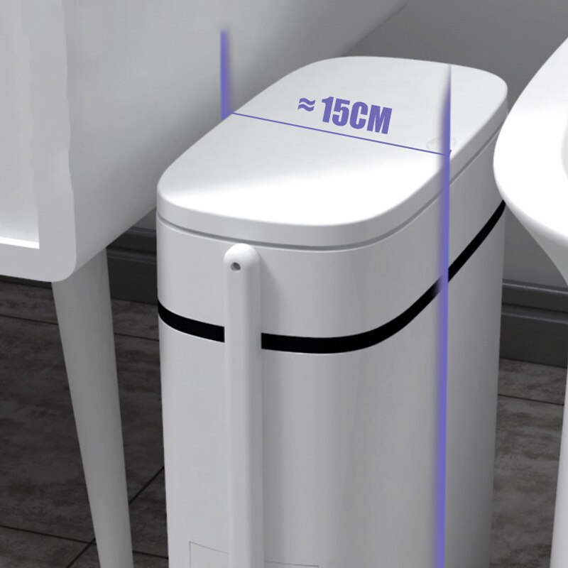 12L Smart Trash Can Bathroom Waste Bin One-click Garbage Bin Trash Bag Holder In The Kitchen with Brush for Toilet Narrow Seam